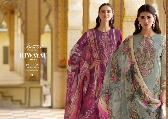 Riwayat Vol 3 By Belliza Viscose Rayon Printed Dress Material Wholesale Shop In Surat
